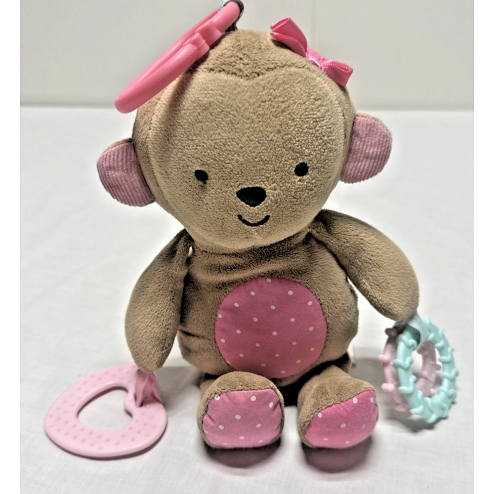 Child Of Mine Carters Brown Monkey Plush Pink Baby Girl Rattle Crinkle Teether
